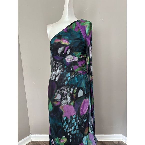 Ungaro Abby Side-Slit One-Shoulder Cape Gown size 12 - Picture 9 of 11